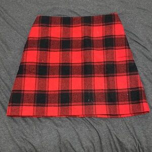 Red Plaid Lined Skirt